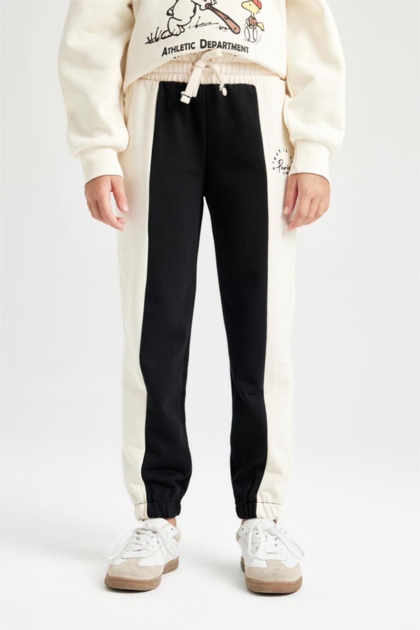 Kız Çocuk - Genç Kız Siyah Renk Bloklu Beli Paçası Lastikli Jogger Eşofman Altı Kız Çocuk