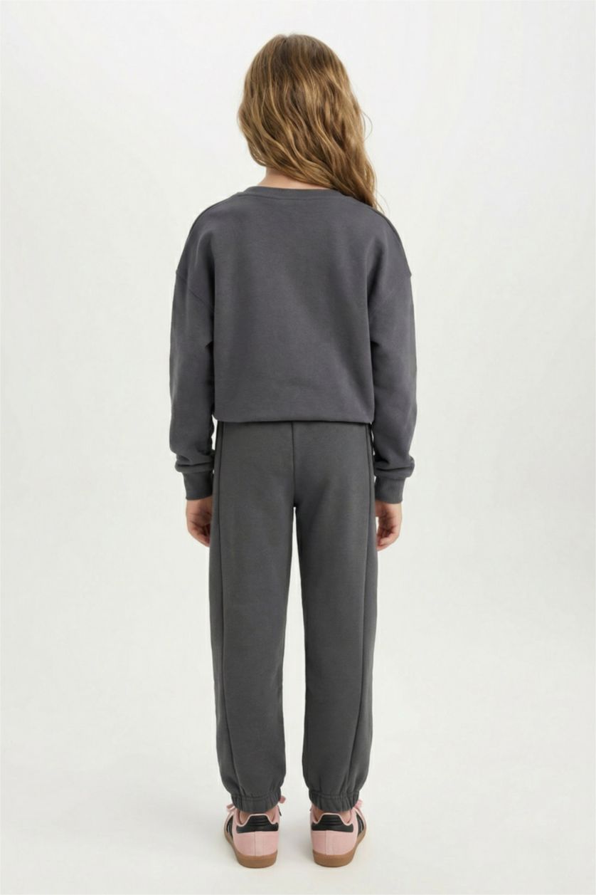 Kız Çocuk - Genç Kız Antrasit Kız Çocuk Baskılı Beli Paçası Lastikli Cepli Jogger Eşofman Altı