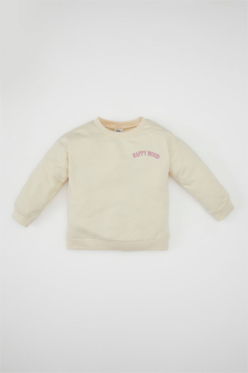 Kız Bebek Kum Kız Bebek Bisiklet Yaka Yazı Baskılı Sweatshirt