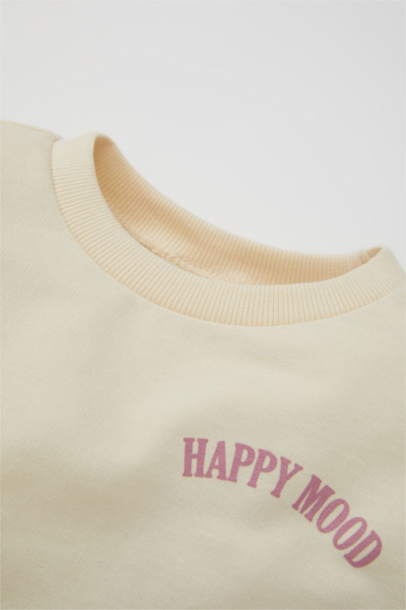 Kız Bebek Kum Kız Bebek Bisiklet Yaka Yazı Baskılı Sweatshirt