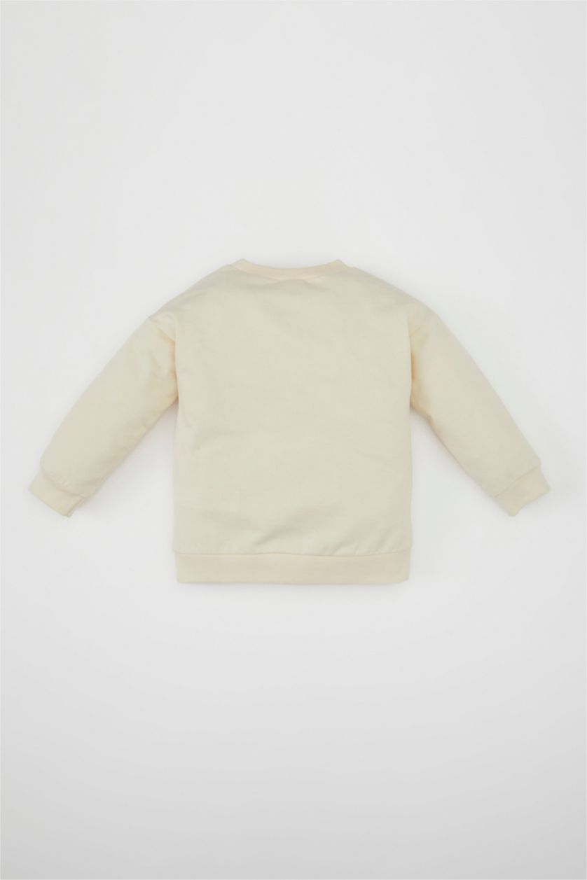 Kız Bebek Kum Kız Bebek Bisiklet Yaka Yazı Baskılı Sweatshirt