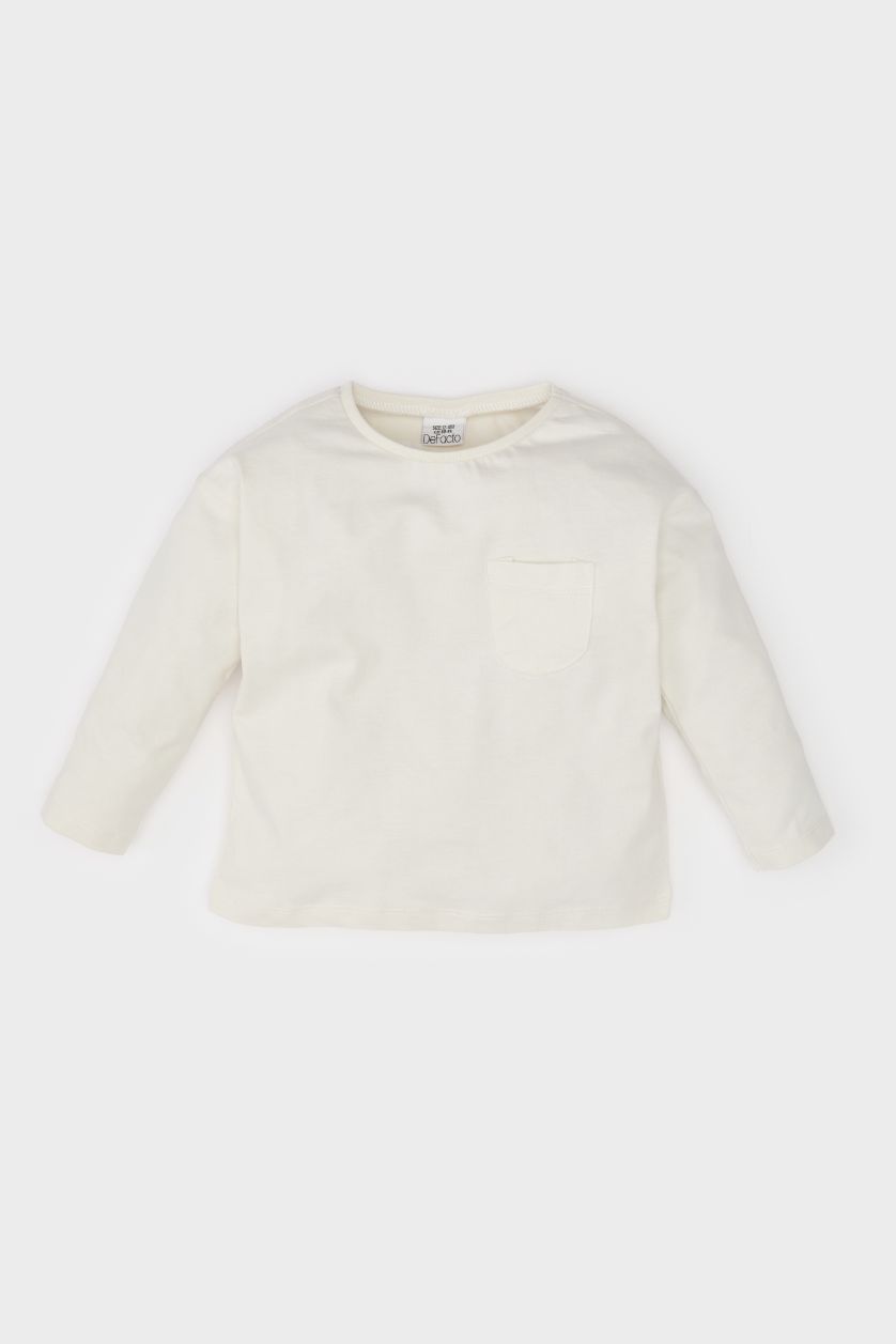 BABY GIRL Ecru Baby Girl Crew Neck Basic Long Sleeve T-Shirt