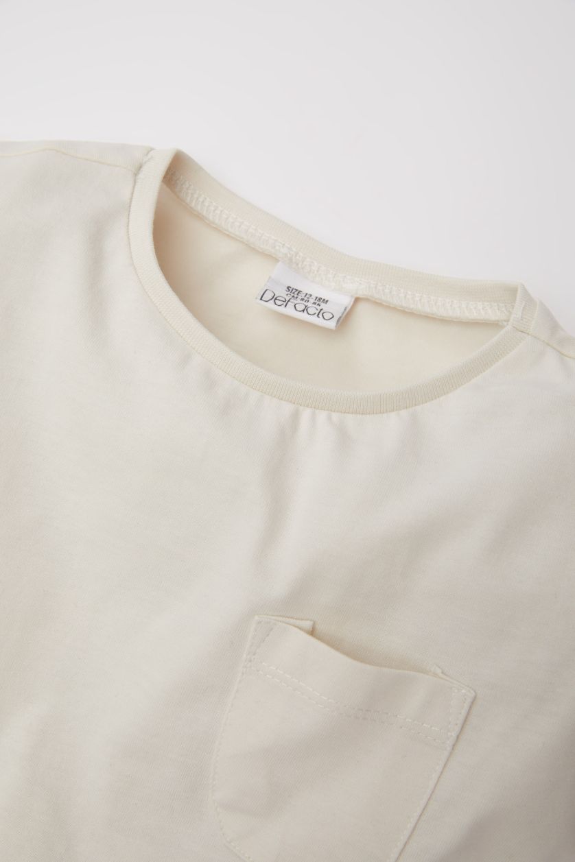 BABY GIRL Ecru Baby Girl Crew Neck Basic Long Sleeve T-Shirt