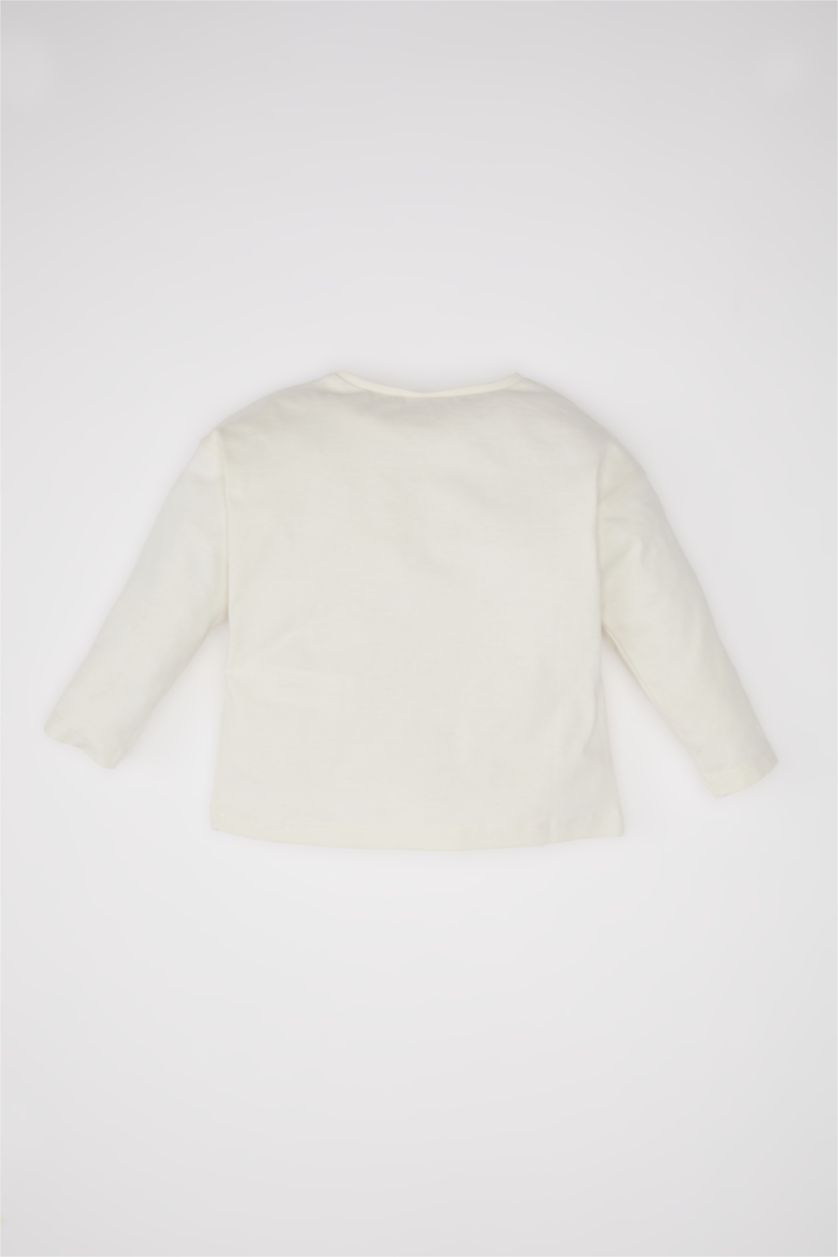 BABY GIRL Ecru Baby Girl Crew Neck Basic Long Sleeve T-Shirt