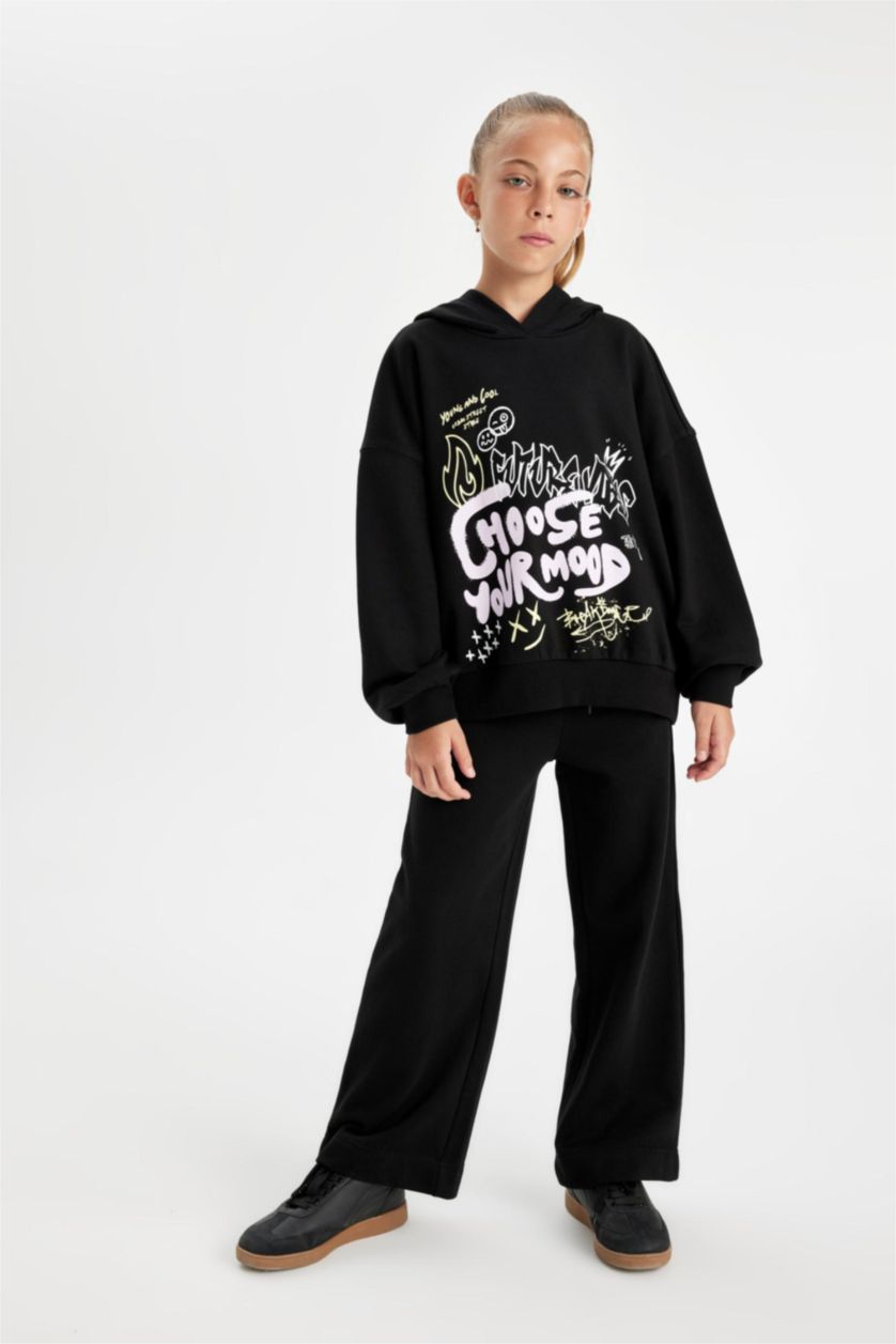 GIRLS & TEENS Black Girl Black Wide Leg Basic Sweatpants