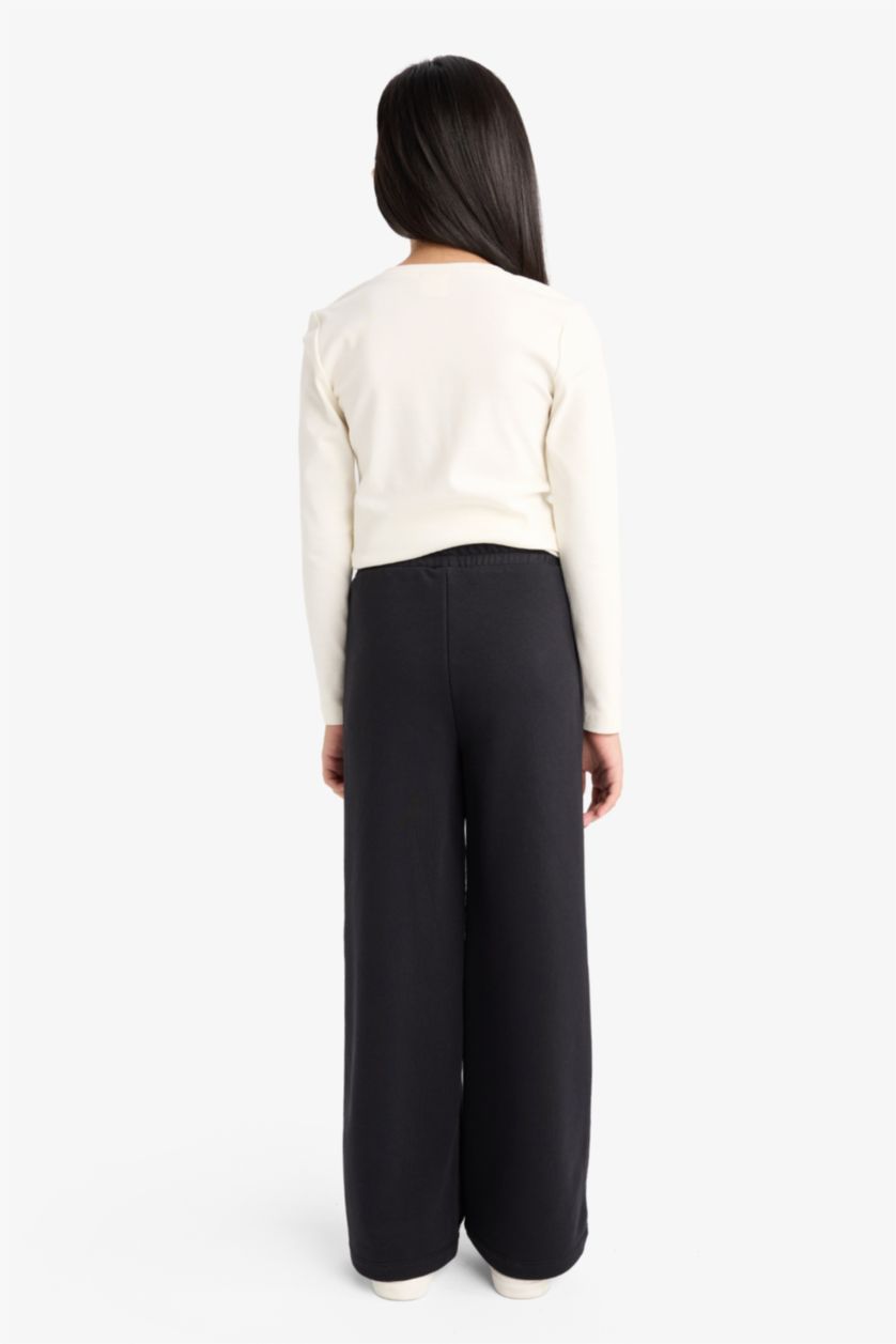 Kız Çocuk - Genç Kız Siyah Kız Çocuk Wide Leg Beli Lastikli Geniş Paça Eşofman Altı