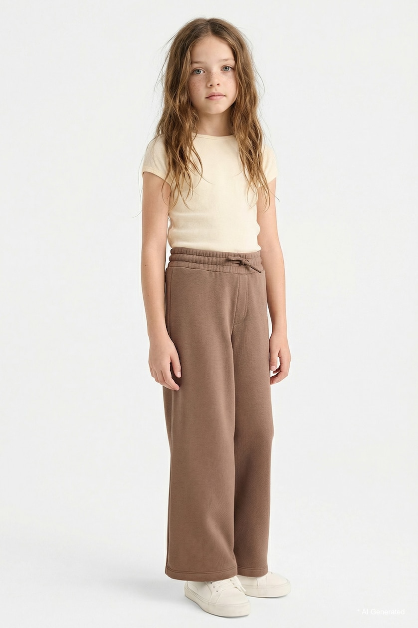 Girls & Teens Brown بنطرون بجامة رياضي بناتي وايد ليج برجل واسع