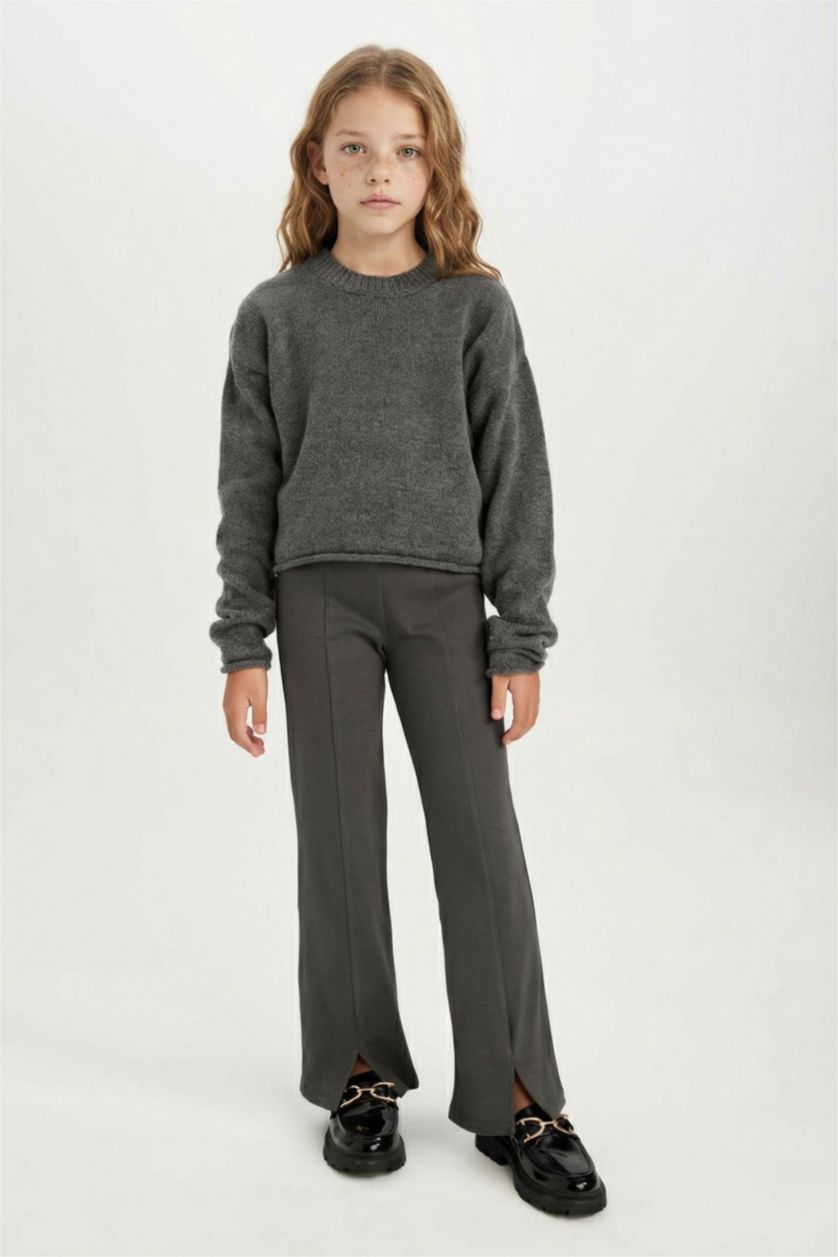 GIRLS & TEENS Anthracite Girl Slit Standard Length Corduroy Leggings