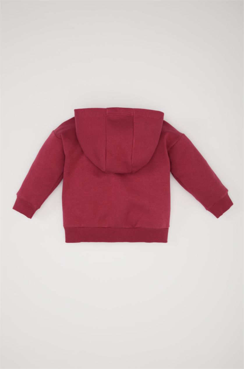 Kız Bebek Bordo Kız Bebek Kapüşonlu Basic Düz İçi Yumuşak Tüylü Fermuarlı Sweatshirt