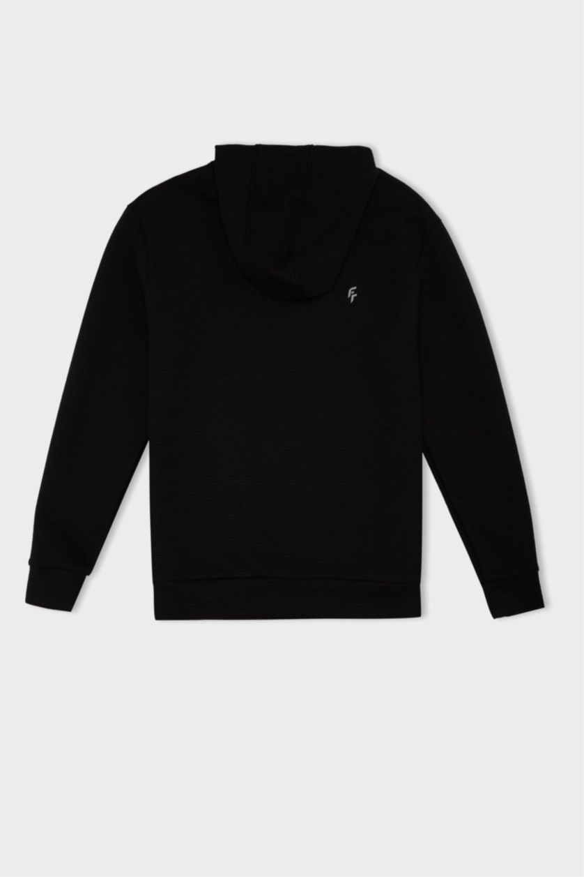 Erkek Siyah Standart Fit Kapüşonlu Kapitoneli Sporcu Sweatshirt