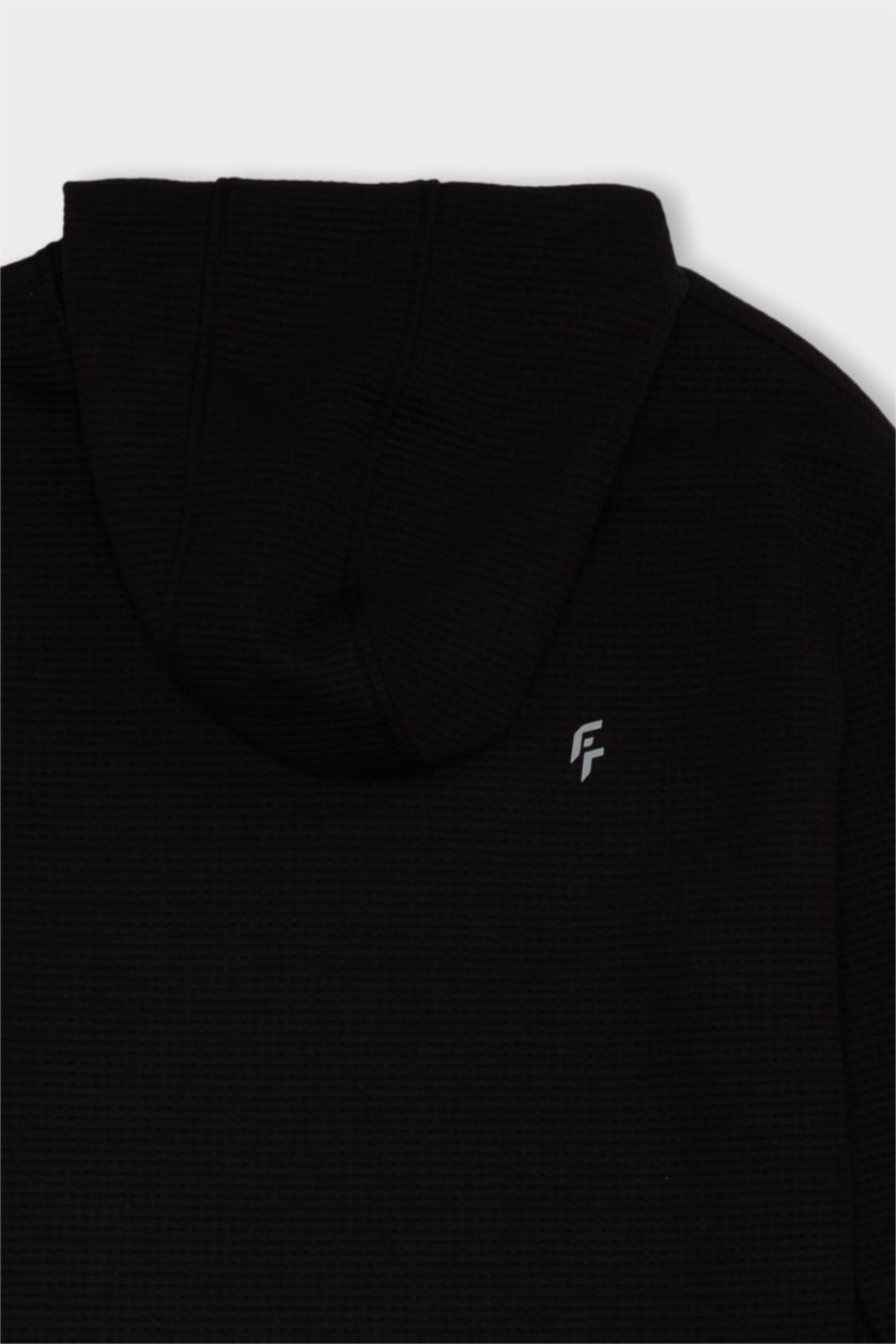 Erkek Siyah Standart Fit Kapüşonlu Kapitoneli Sporcu Sweatshirt