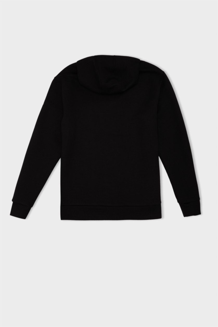 Erkek Siyah Standart Fit Kapüşonlu Kapitoneli Sporcu Sweatshirt