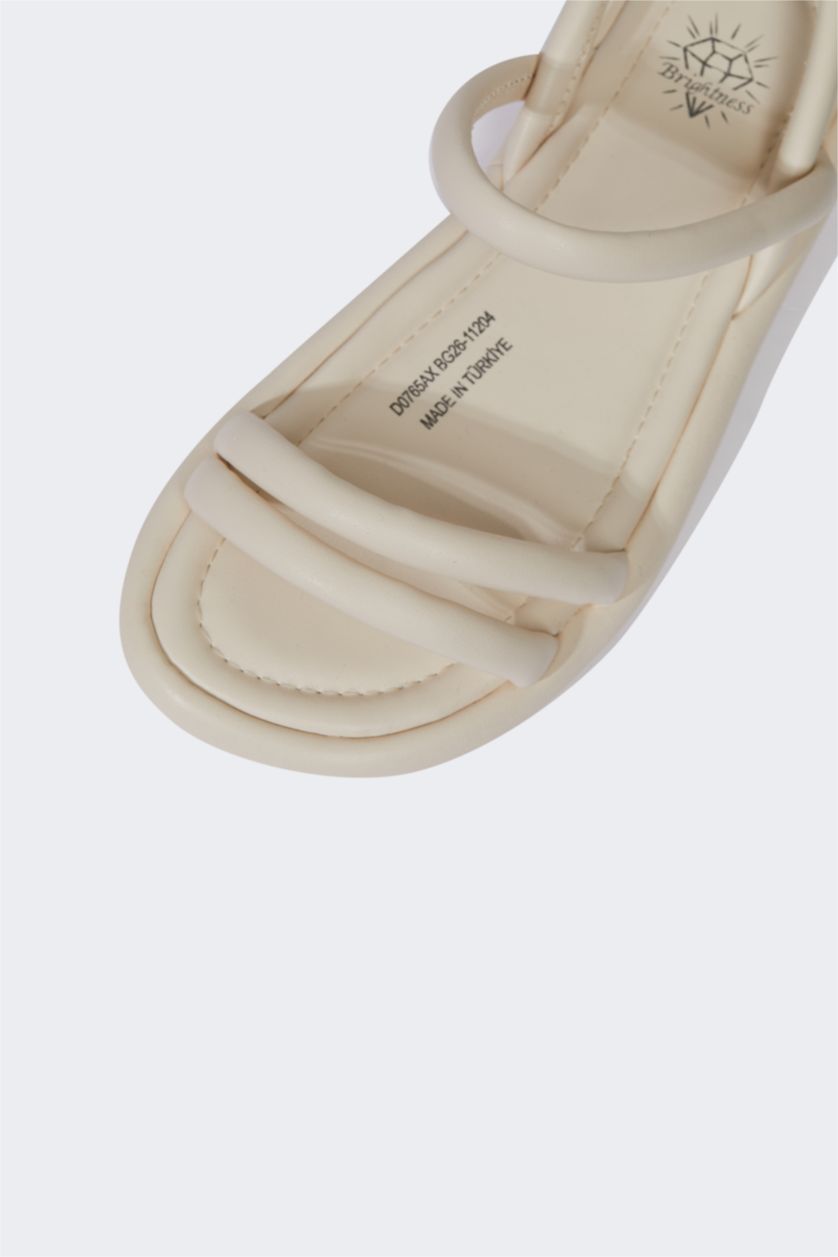 Woman Beige Woman Flat Sole Faux Leather Sandals