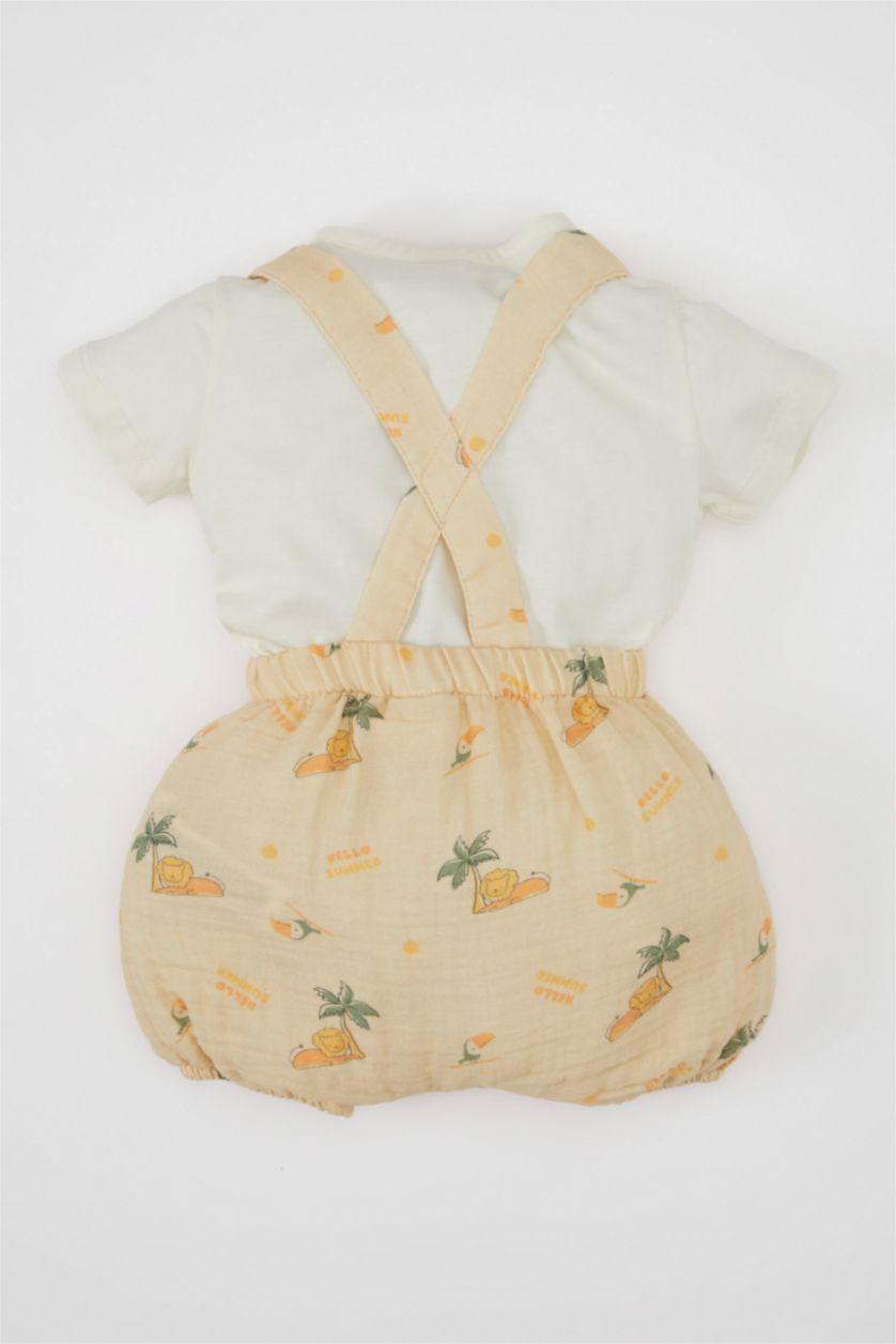 BABY GIRL Ecru Baby Boy Palm Tree Patterned Jumpsuit T-Shirt Hat Muslin 3 Piece Set