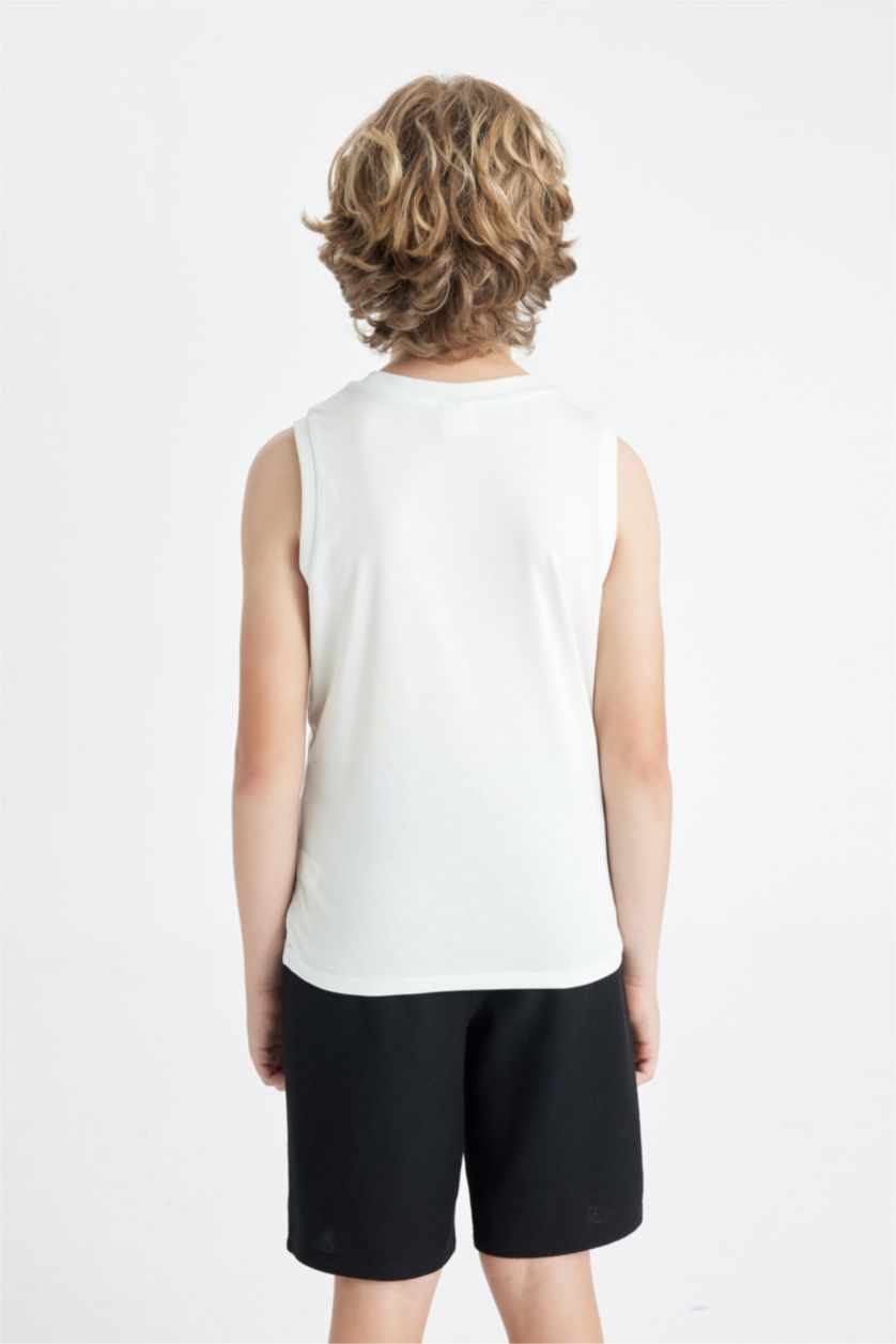 Erkek Çocuk - Genç Erkek Açık Mavi Erkek Çocuk Bisiklet Yaka Baskılı Atlet