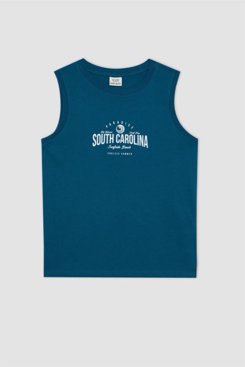 Erkek Çocuk - Genç Erkek Petrol Bisiklet Yaka Baskılı Atlet Erkek Çocuk