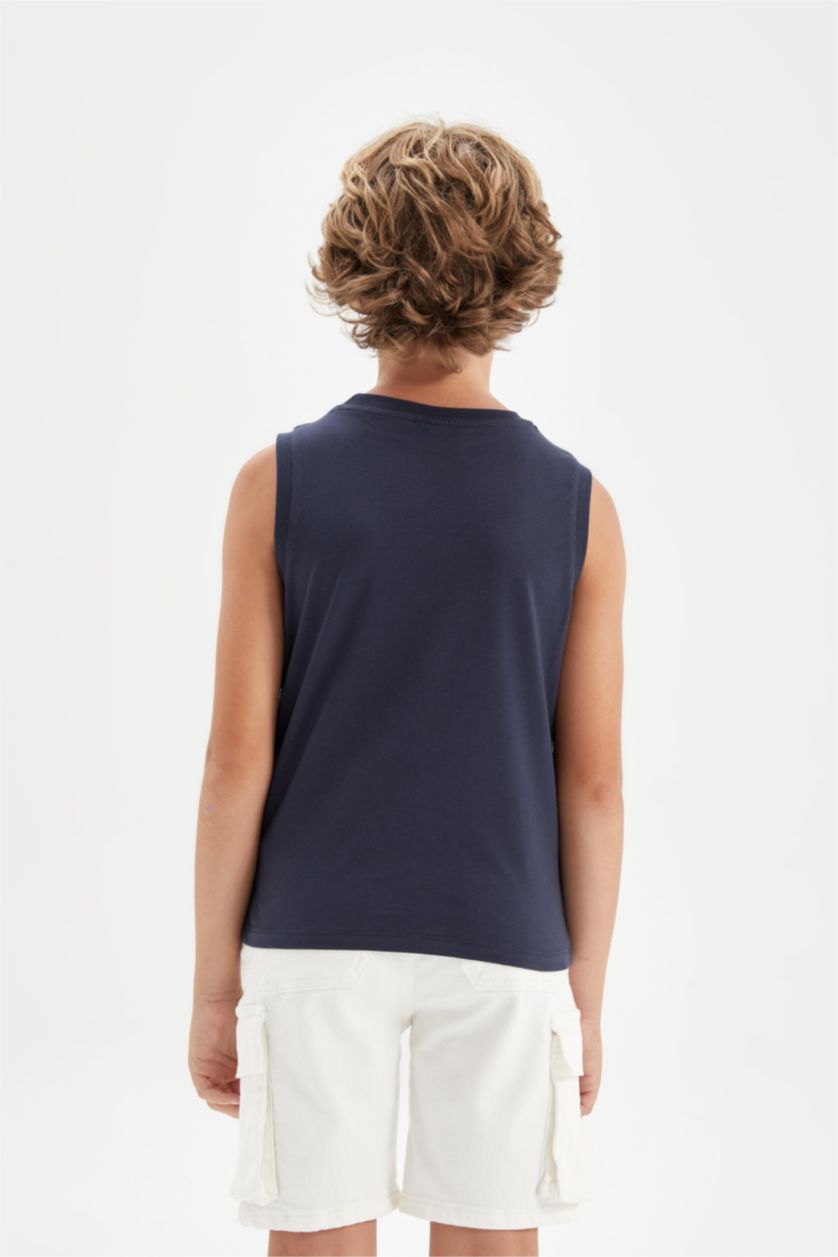 Erkek Çocuk - Genç Erkek Açık Lacivert Bisiklet Yaka Baskılı Atlet Erkek Çocuk