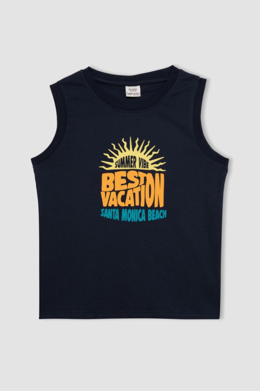 Erkek Çocuk - Genç Erkek Açık Lacivert Bisiklet Yaka Baskılı Atlet Erkek Çocuk