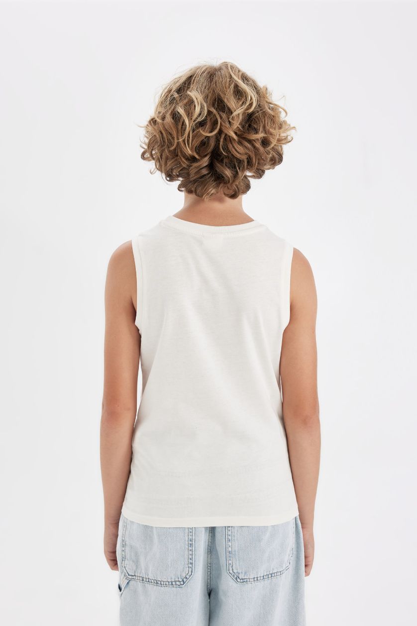 GARÇONS Blanc Débardeur Coupe Régulière Col Ras Du Cou pour Garçon