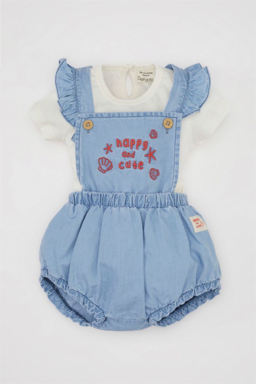 BABY GIRL Light Blue Baby Girl Short Sleeve T-Shirt Denim Jumpsuit 2 Piece Set