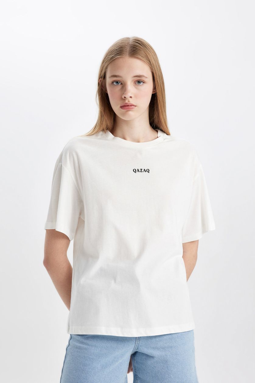 FEMME Blanc T-Shirt Coupe Relax Imprimé Col Rond à Manches Courtes