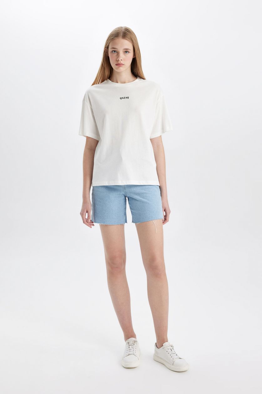 FEMME Blanc T-Shirt Coupe Relax Imprimé Col Rond à Manches Courtes
