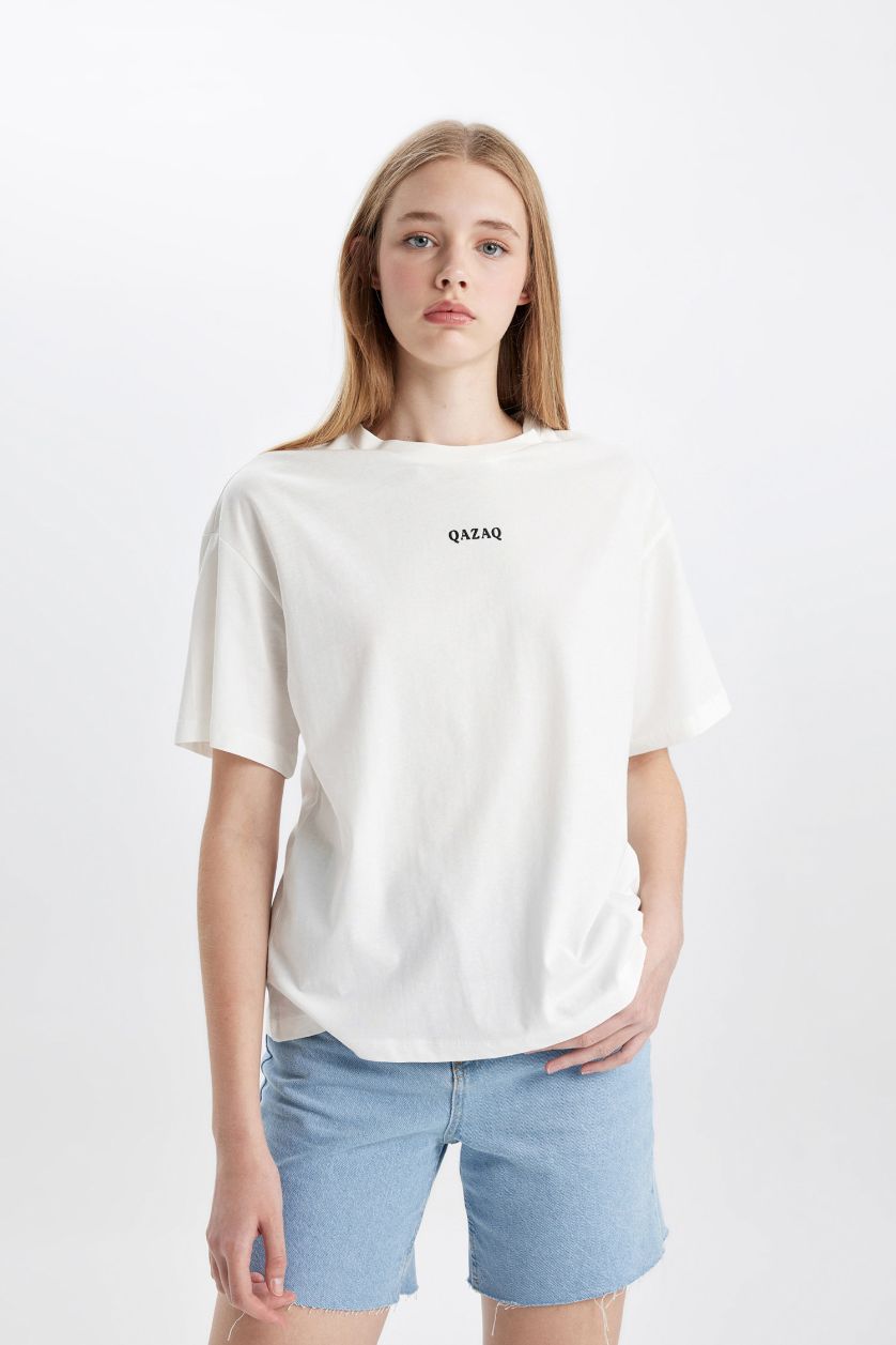 FEMME Blanc T-Shirt Coupe Relax Imprimé Col Rond à Manches Courtes
