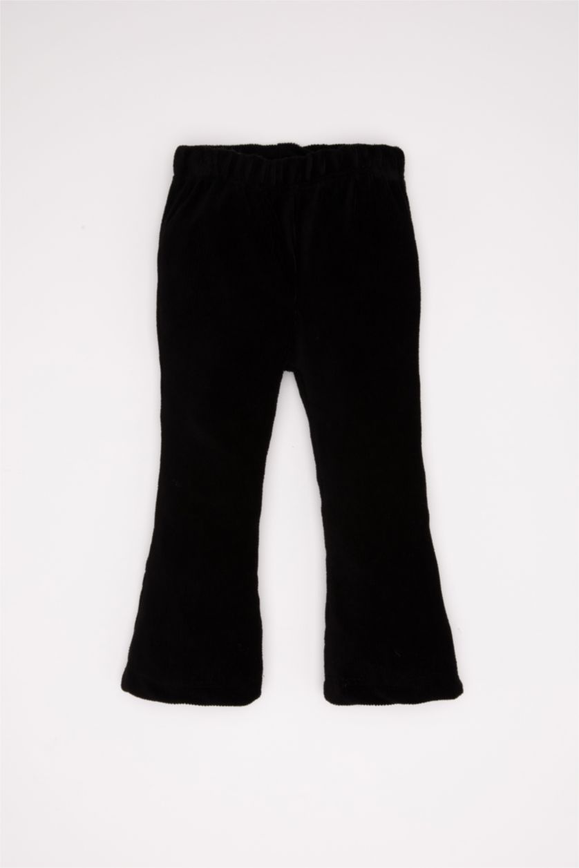 Kız Bebek Siyah Kız Bebek İspanyol Paça Fitilli Beli Lastikli Uzun Boy Basic Düz Siyah Kadife Tayt