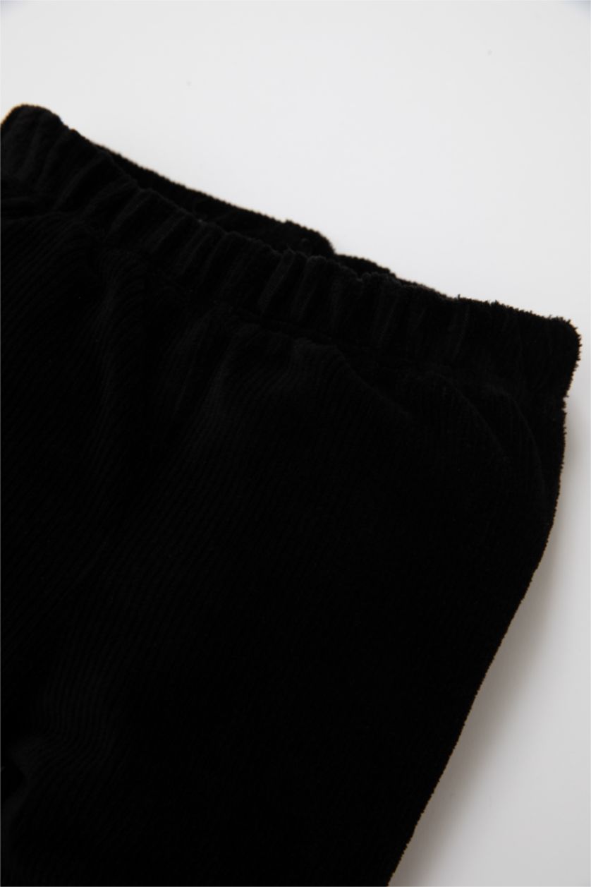 Kız Bebek Siyah Kız Bebek İspanyol Paça Fitilli Beli Lastikli Uzun Boy Basic Düz Siyah Kadife Tayt