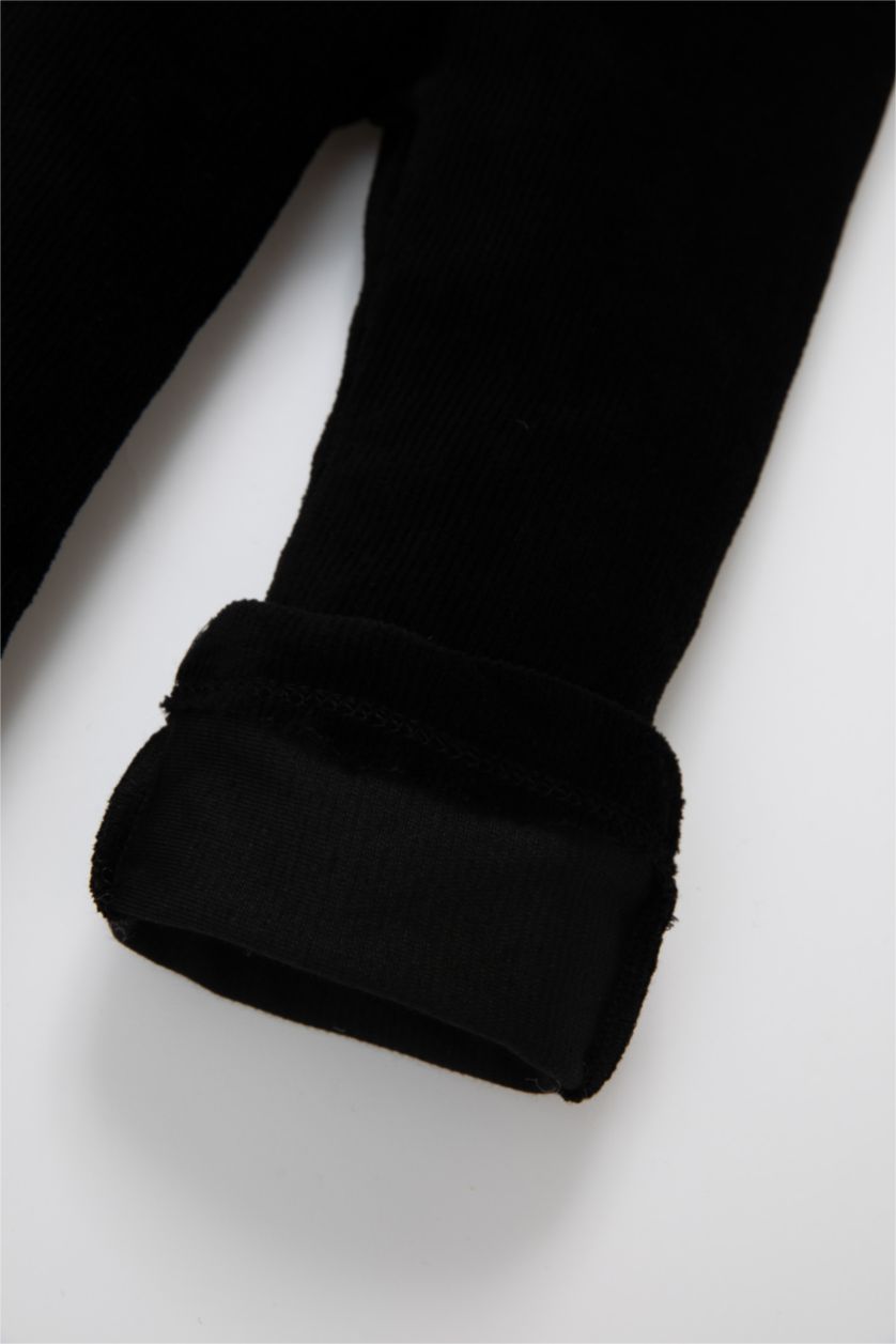 Kız Bebek Siyah Kız Bebek İspanyol Paça Fitilli Beli Lastikli Uzun Boy Basic Düz Siyah Kadife Tayt