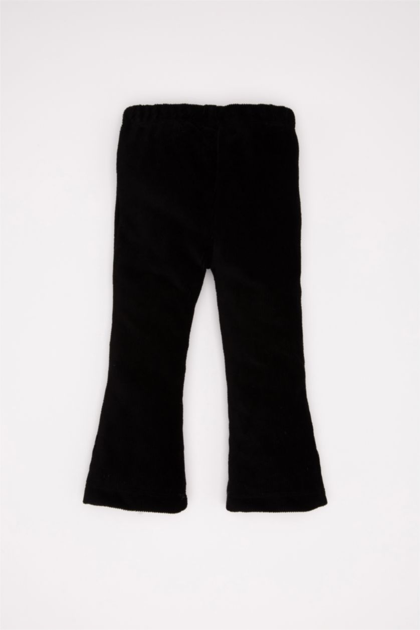 Kız Bebek Siyah Kız Bebek İspanyol Paça Fitilli Beli Lastikli Uzun Boy Basic Düz Siyah Kadife Tayt