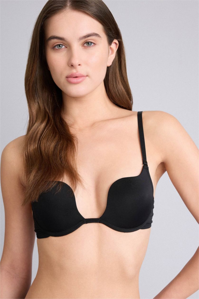 Женщины Черный Fall in Love с чашечками с пуш-апом наполовину С косточками бюстгальтер