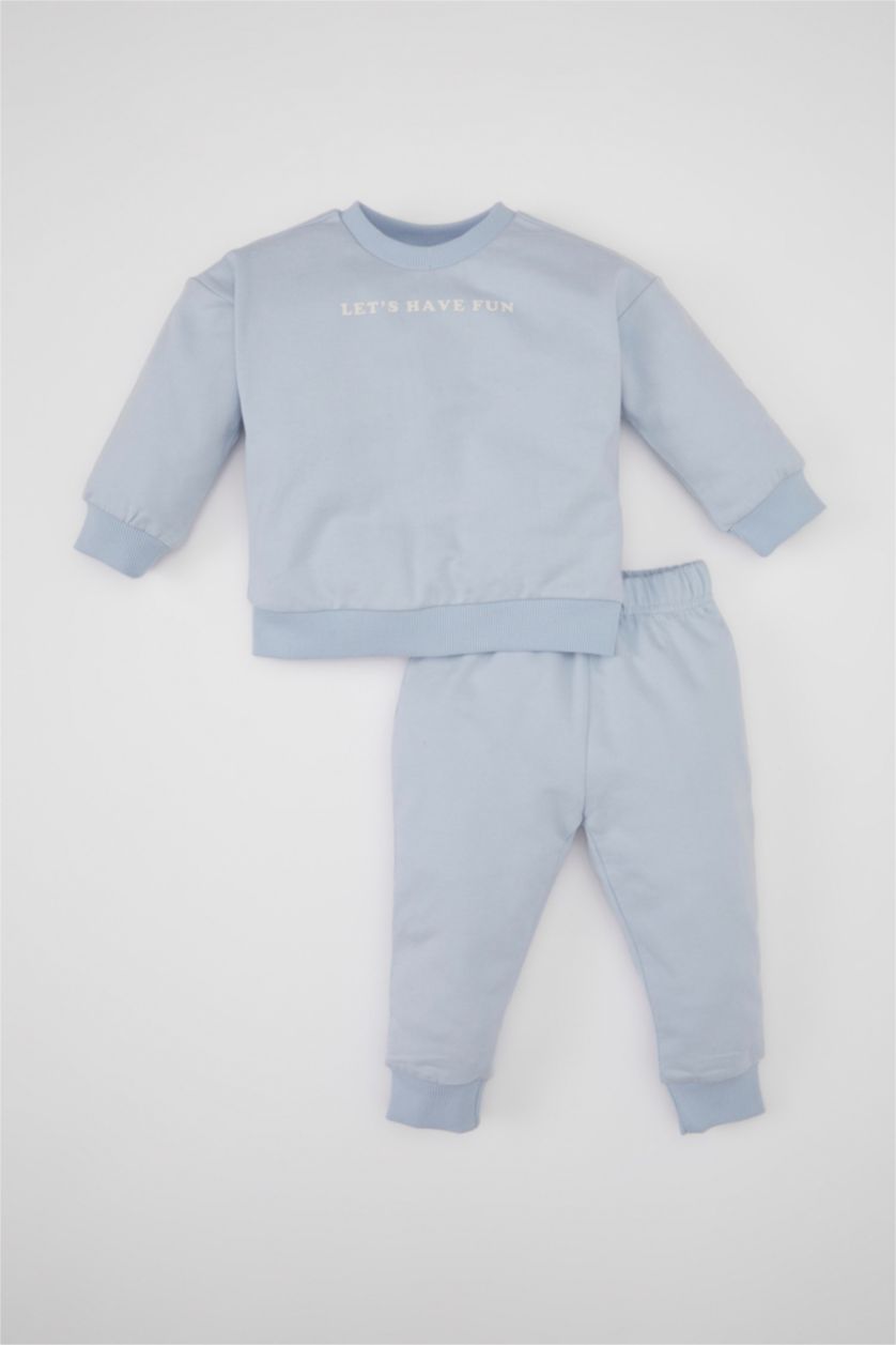 BABY GIRL Light Blue Baby Girl Printed Sweatshirt Sweatpants 2 Piece Set