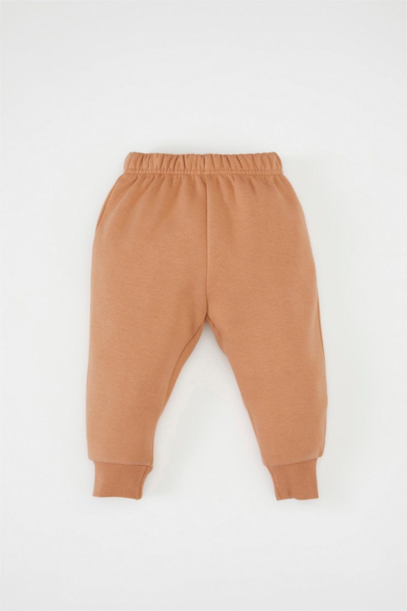 Kız Bebek Açık Kahve Kız Bebek 2'li Takım Baskılı Sweatshirt Beli Lastikli Eşofman Altı