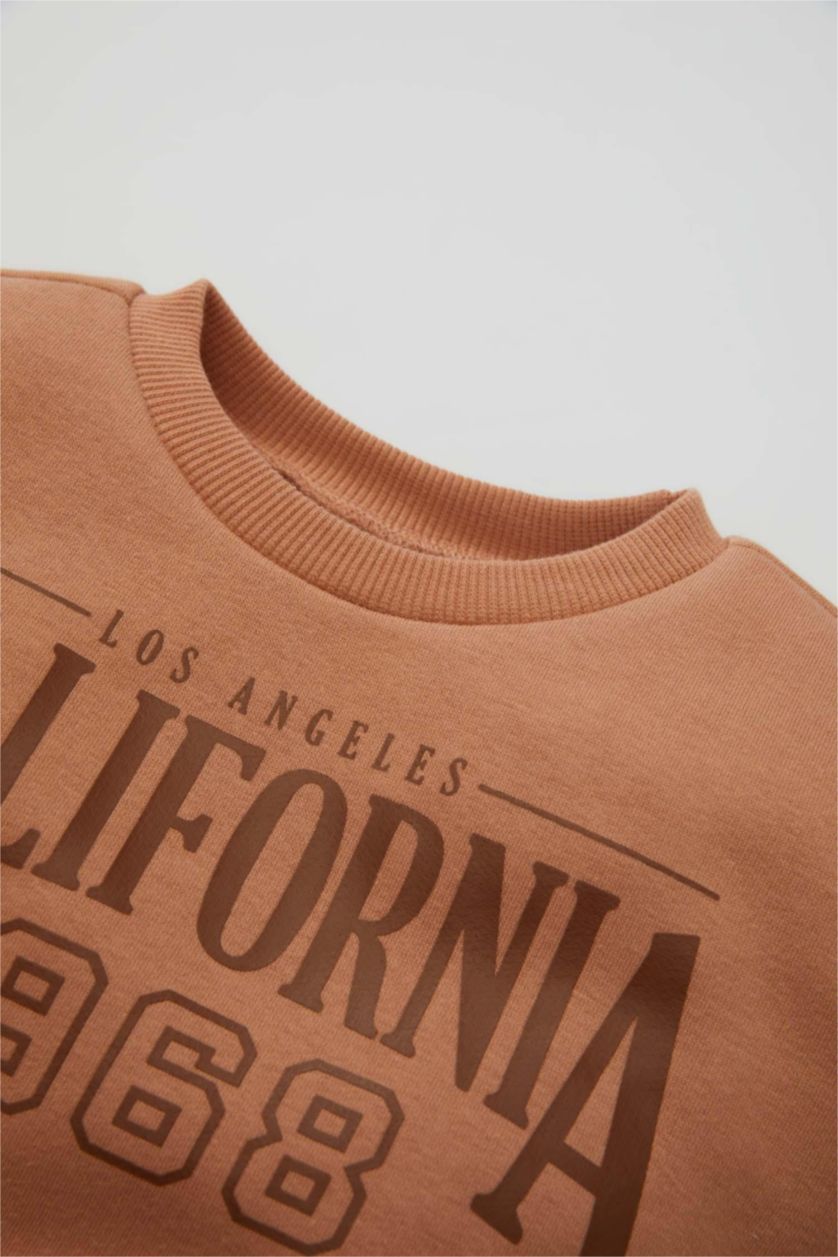 Kız Bebek Açık Kahve Kız Bebek 2'li Takım Baskılı Sweatshirt Beli Lastikli Eşofman Altı