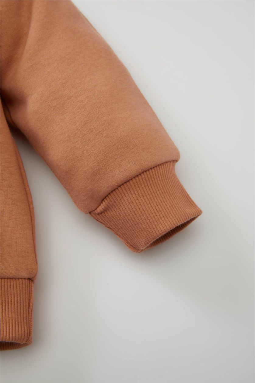 Kız Bebek Açık Kahve Kız Bebek 2'li Takım Baskılı Sweatshirt Beli Lastikli Eşofman Altı