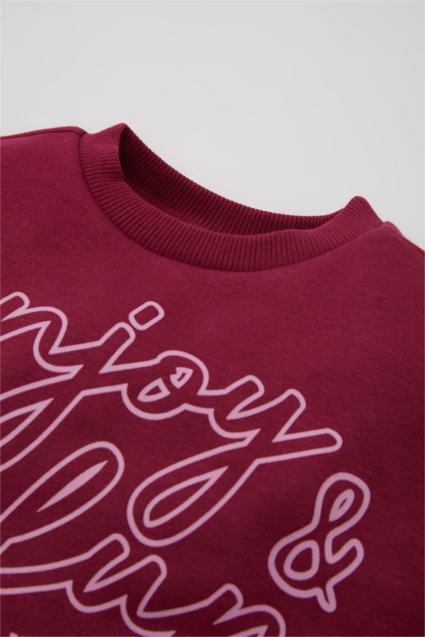Kız Bebek Bordo Kız Bebek 2'li Takım Baskılı Sweatshirt Beli Lastikli Eşofman Altı