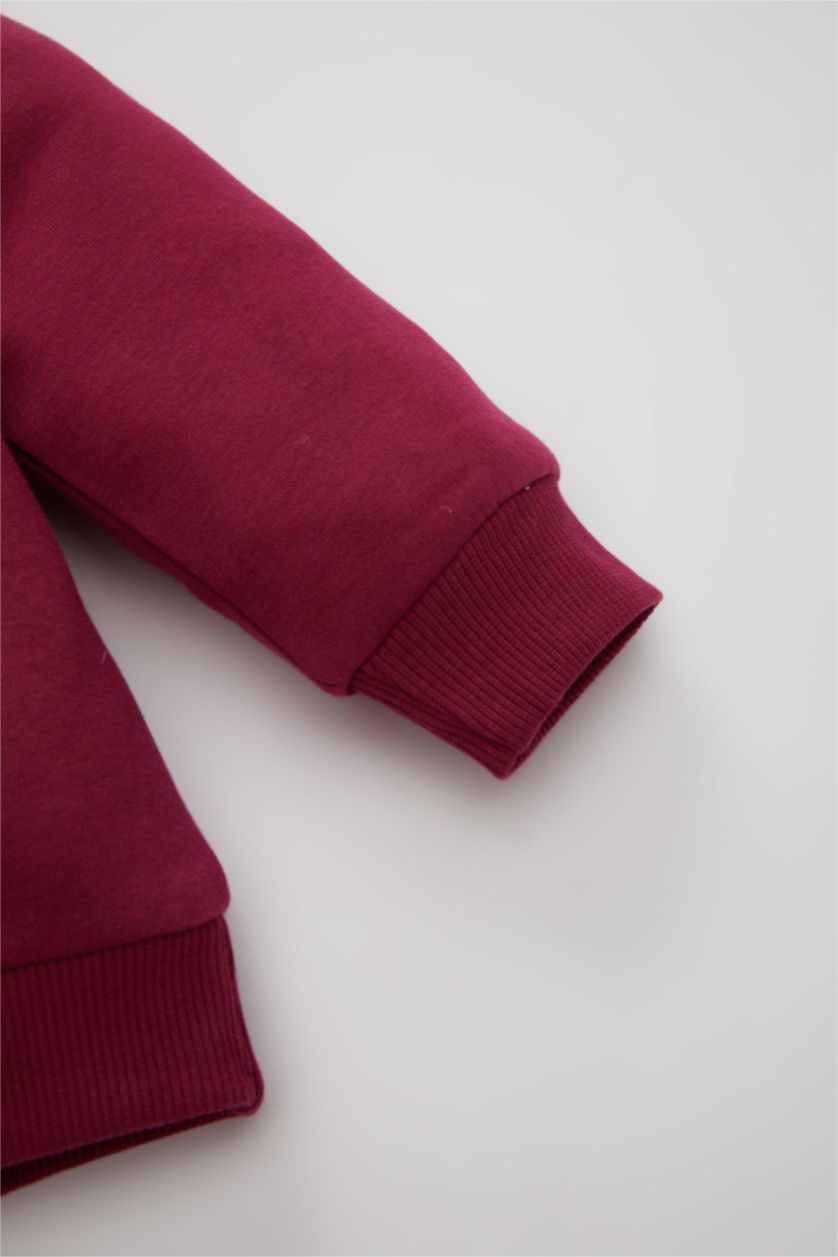 Kız Bebek Bordo Kız Bebek 2'li Takım Baskılı Sweatshirt Beli Lastikli Eşofman Altı