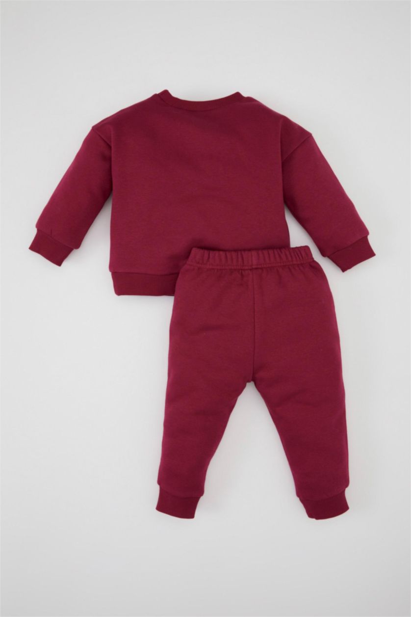 Kız Bebek Bordo Kız Bebek 2'li Takım Baskılı Sweatshirt Beli Lastikli Eşofman Altı