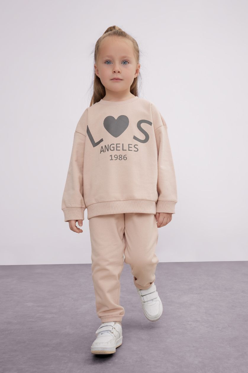 BABY GIRL Light Pink Girl Slogan Printed Sweatshirt Fabric 2 Piece Set