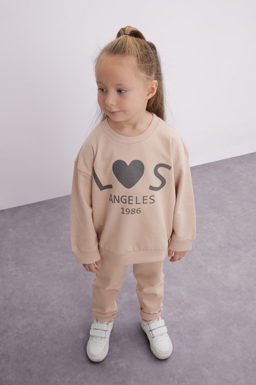 BABY GIRL Light Pink Girl Slogan Printed Sweatshirt Fabric 2 Piece Set