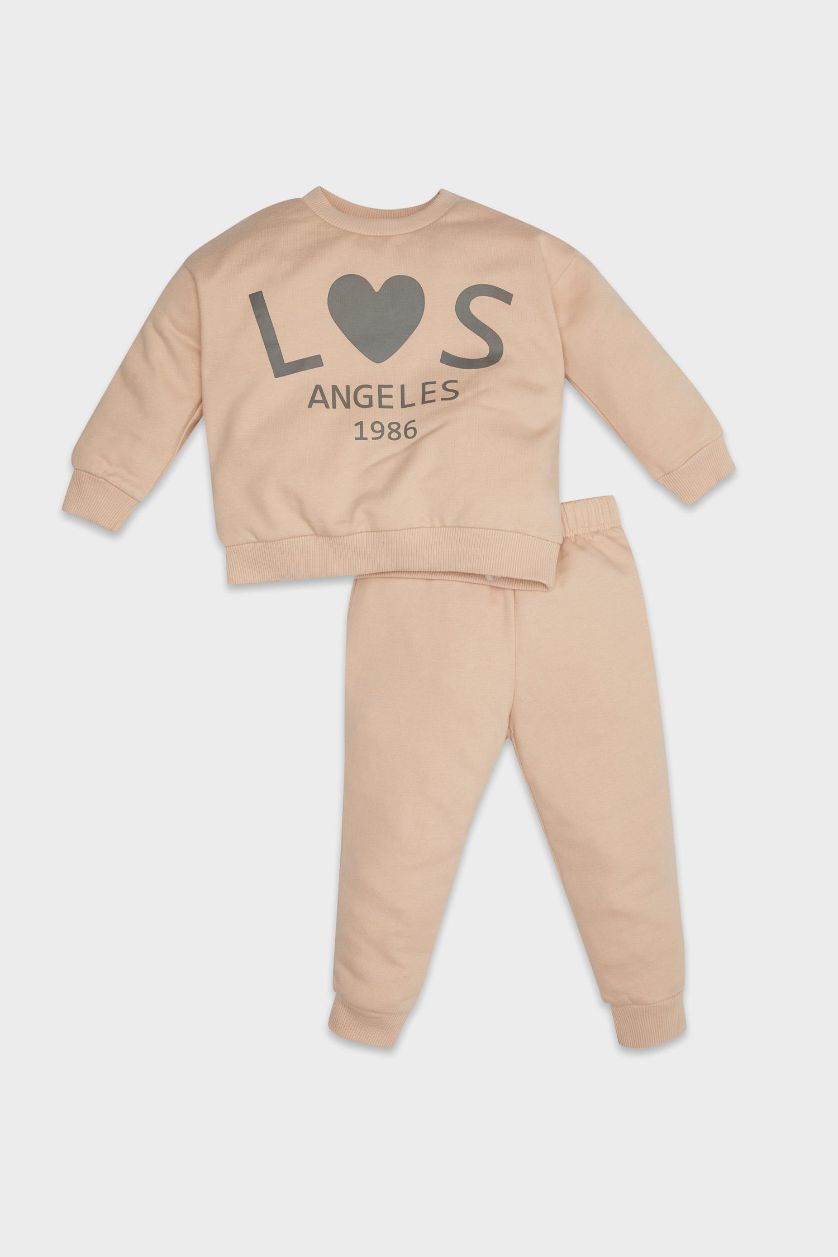 BABY GIRL Light Pink Girl Slogan Printed Sweatshirt Fabric 2 Piece Set