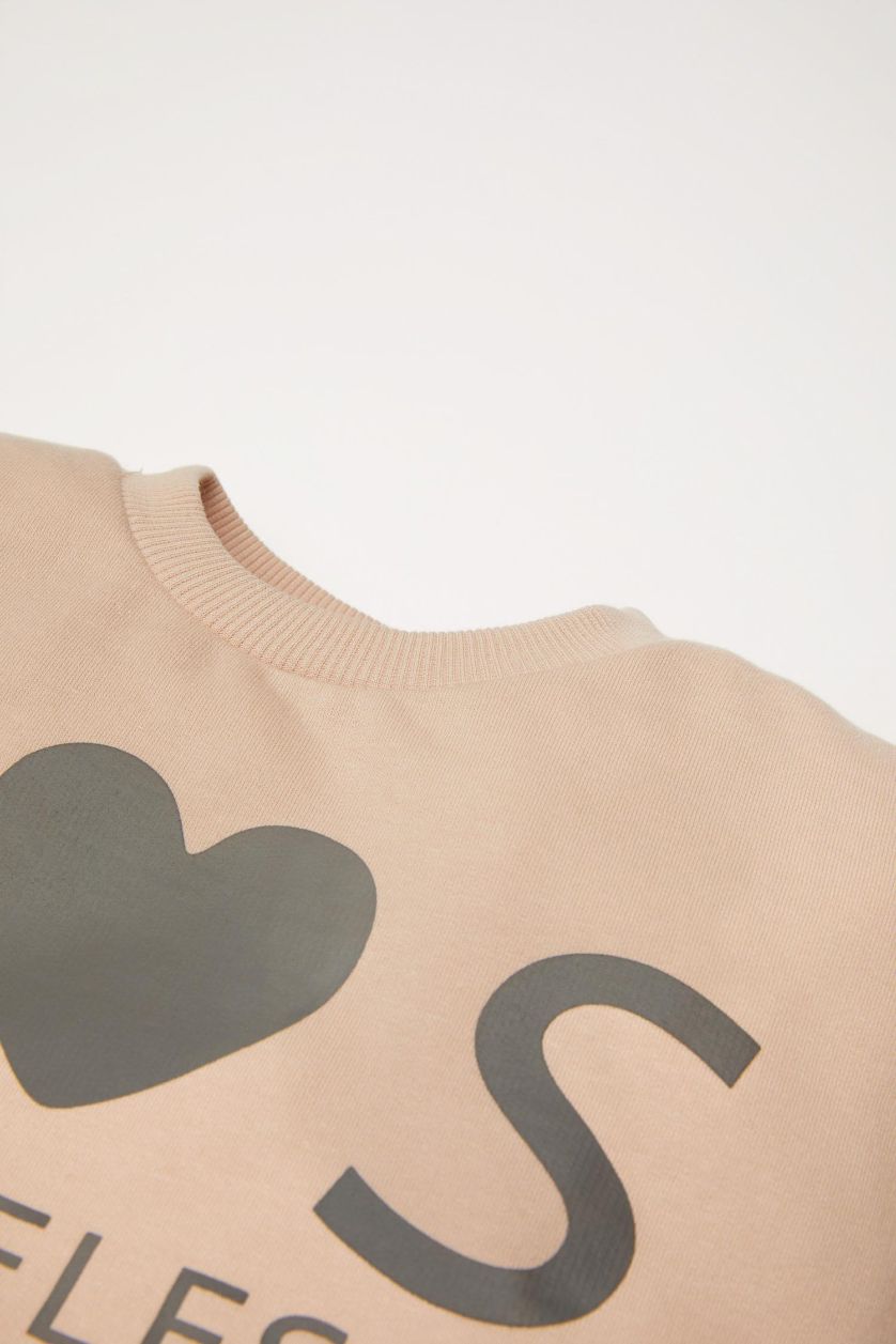 BABY GIRL Light Pink Girl Slogan Printed Sweatshirt Fabric 2 Piece Set