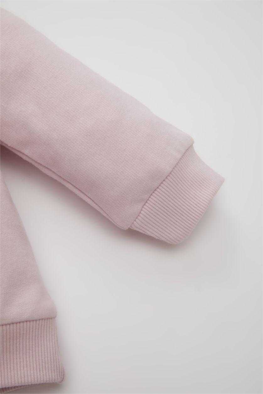 Kız Bebek Açık Pembe Kız Bebek 2'li Takım Baskılı Sweatshirt Beli Lastikli Eşofman Altı