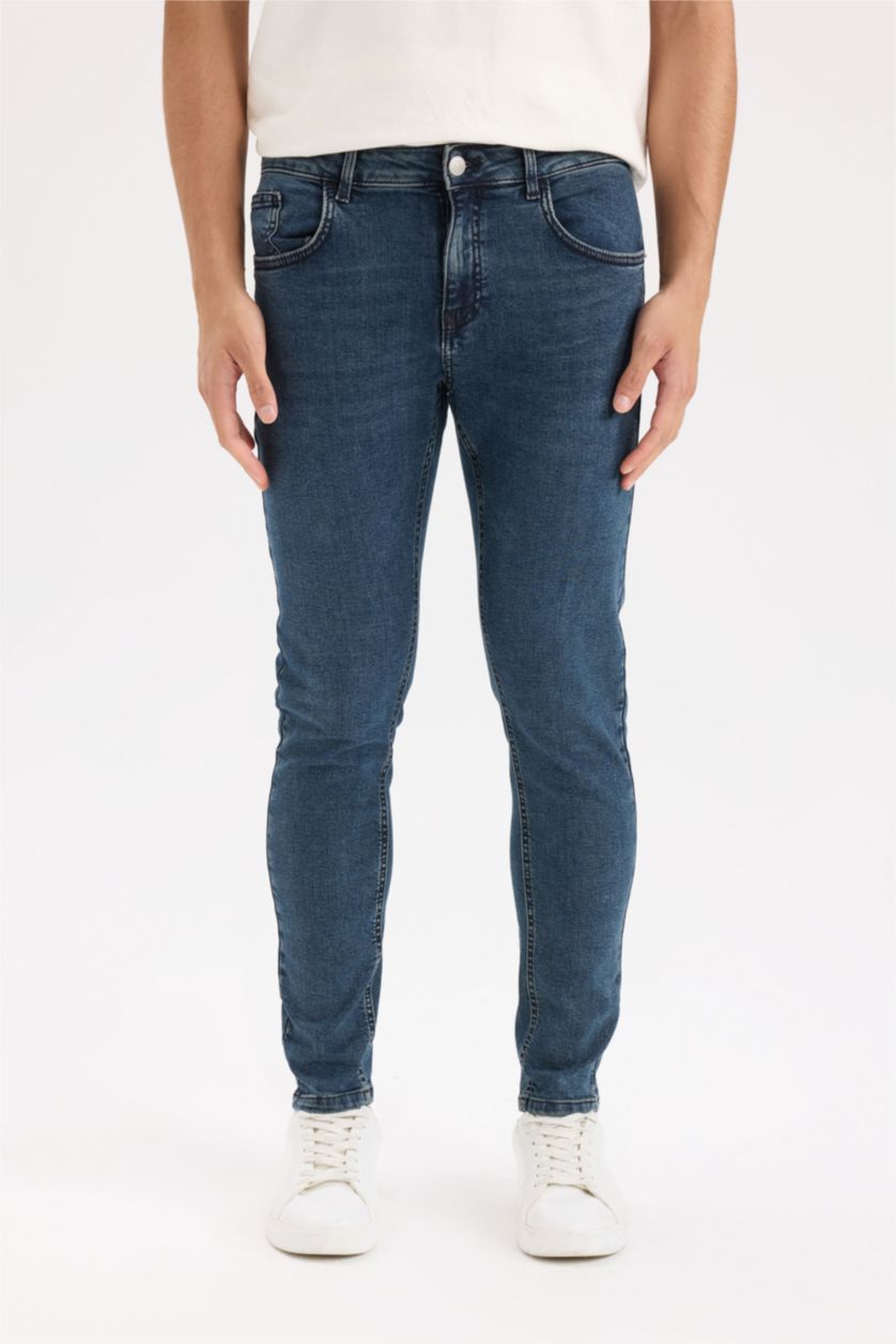 MAN Blue Black Slim Fit Skinny Denim Trousers