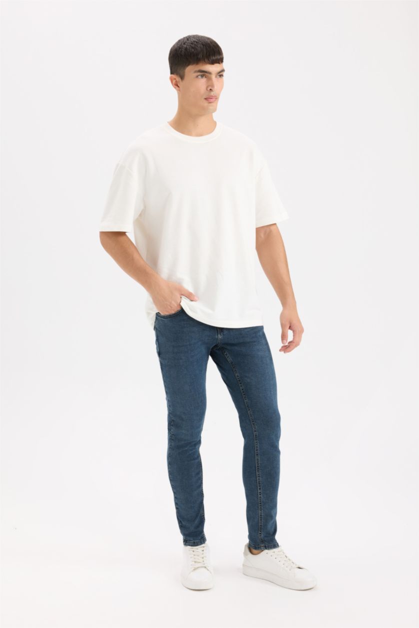 MAN Blue Black Slim Fit Skinny Denim Trousers