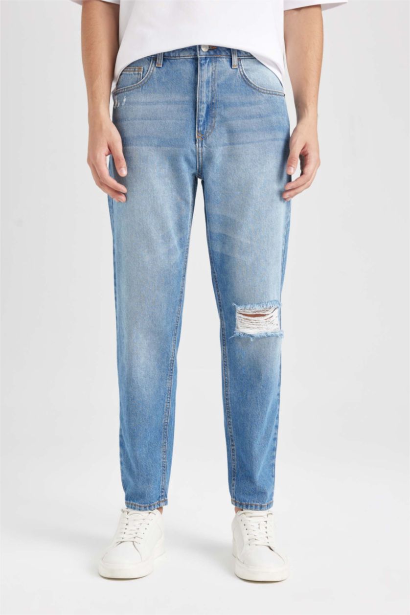 HOMME Bleu Pantalon Jean slim taille haute Style des années 90