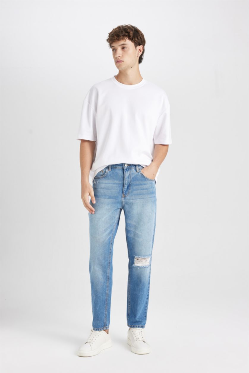 HOMME Bleu Pantalon Jean slim taille haute Style des années 90