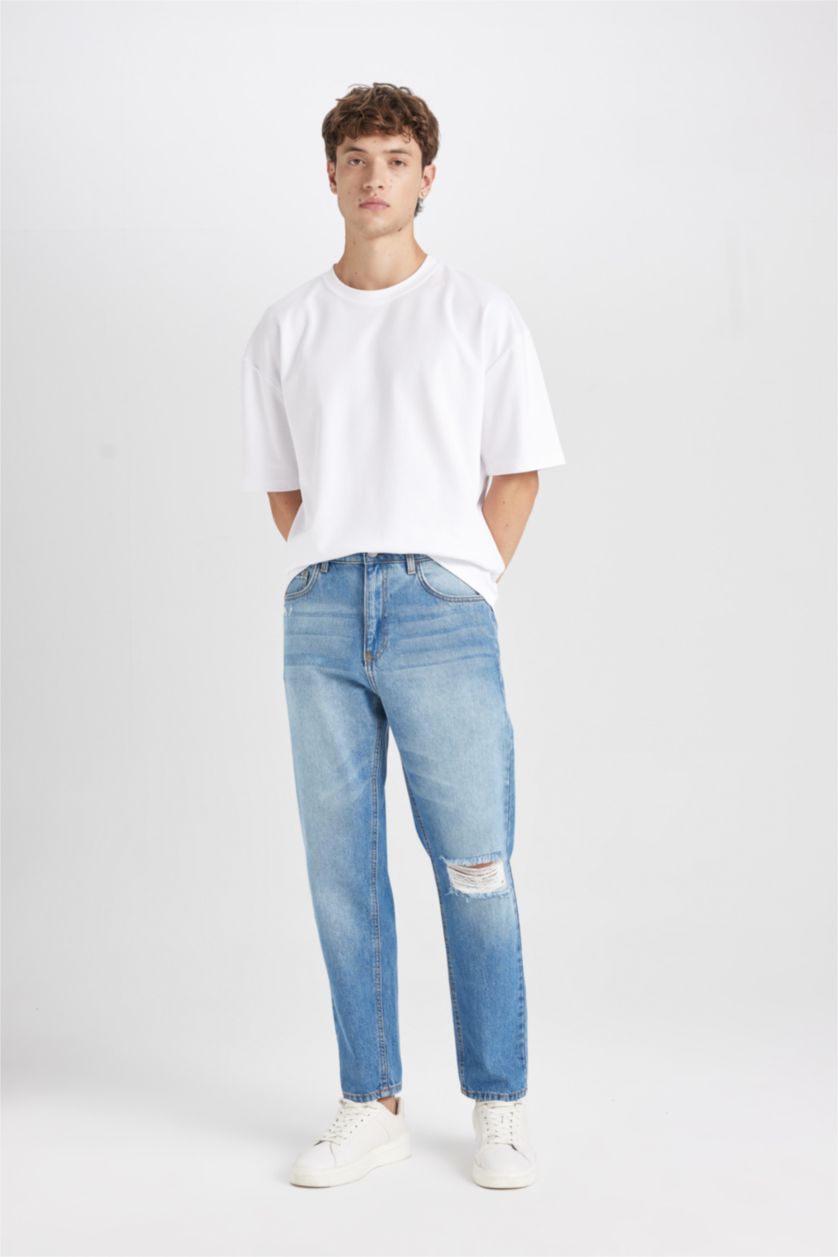 HOMME Bleu Pantalon Jean slim taille haute Style des années 90