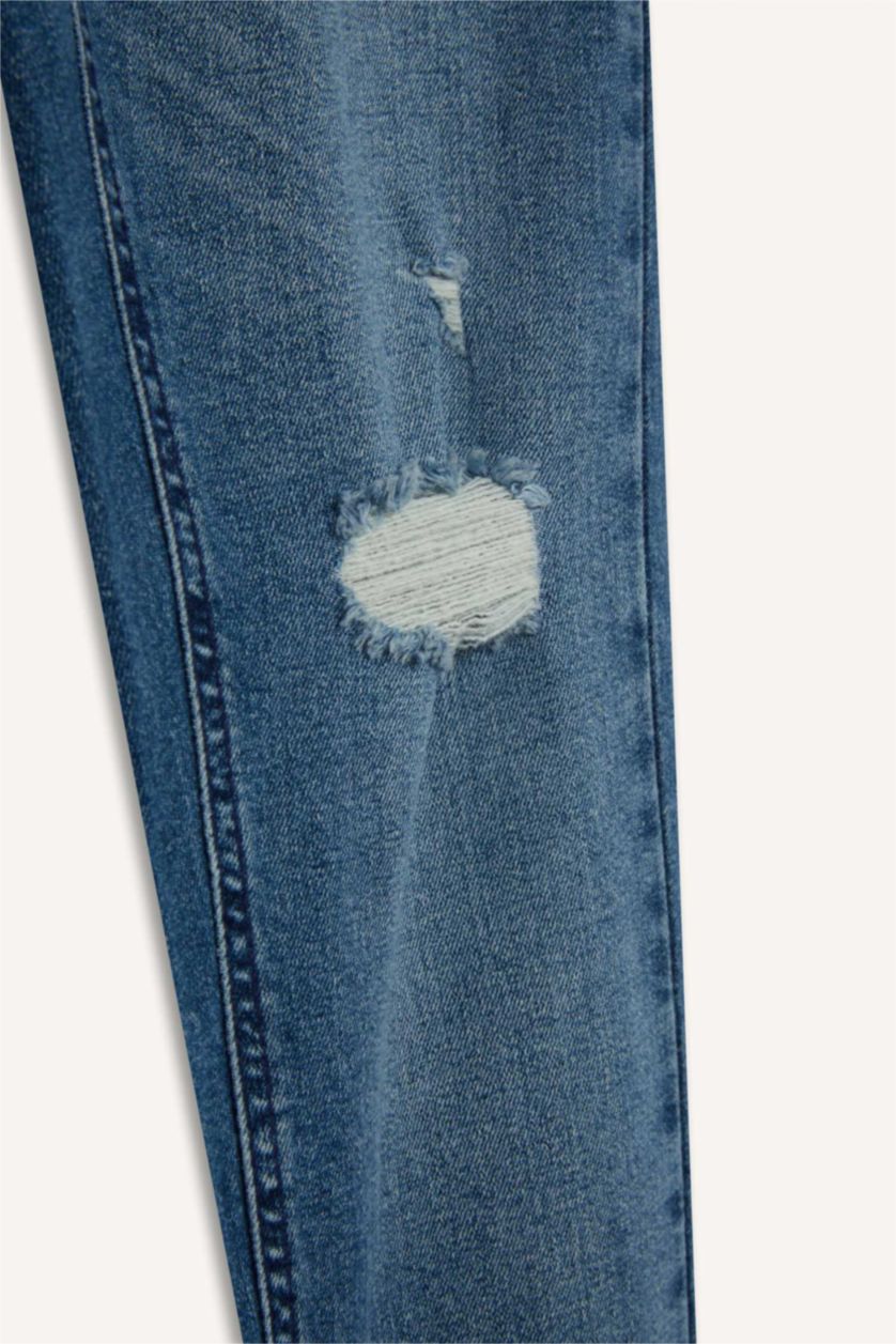 رجالي أزرق بنطلون جينز سوبر سكيني فيت برجل ضيقة وتفاصيل ممزقة